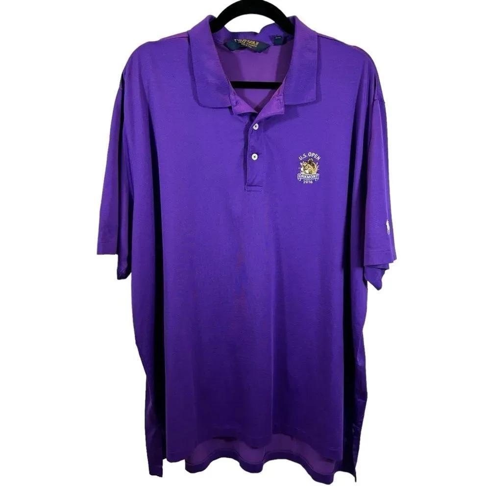 Rare Men’s Polo Ralph Lauren Gold PurpleUS Open Oakmont 2016 Polo Golf Shirt XXL